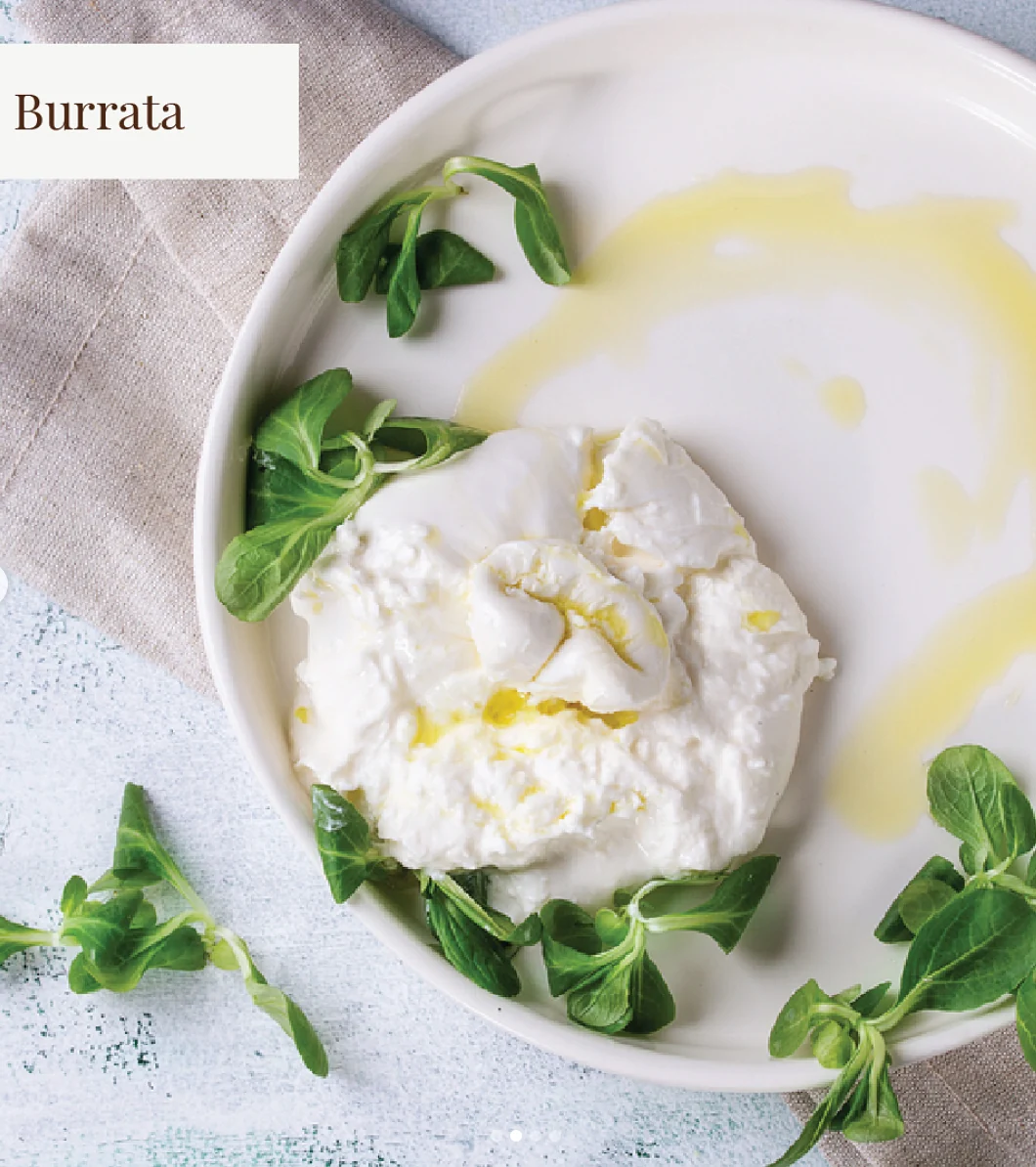 Fresh burrata with basil and olive oil